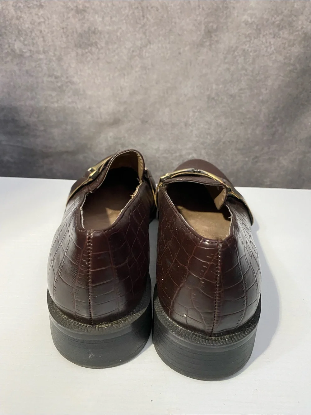 A2 by Aerosoles Dark Brown Croc Embossed Horsebit Loafers